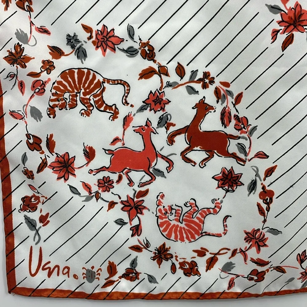 Vintage 70s Vera Neumann Animal Print Scarf – Tigers & Deer Size 26 x 26